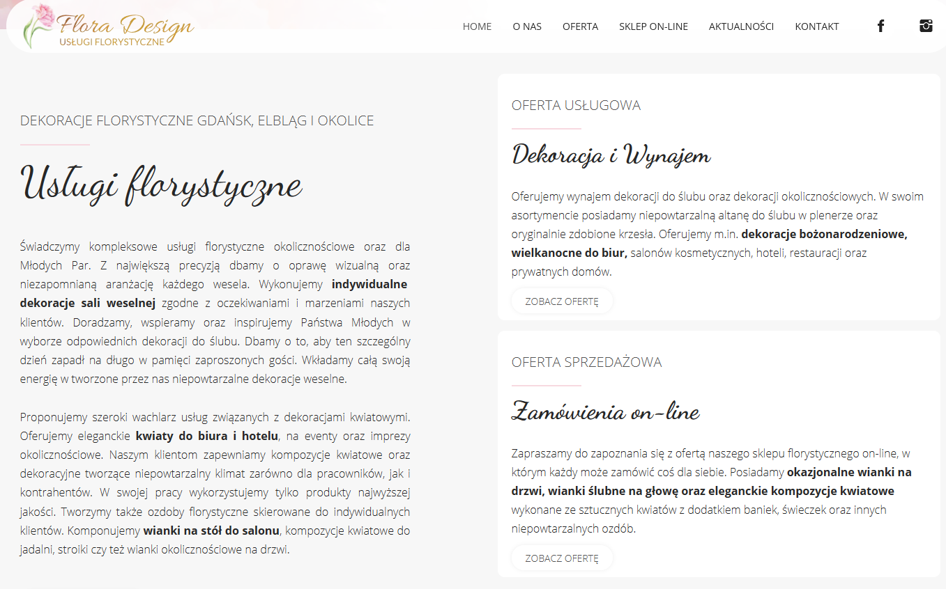 Usługi florystyczne na wesele treści na stronę